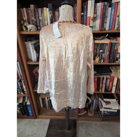 Soft Surroundings Velvet Moroccan Boho Beaded Embellished Blouse Women's L NEW - Picture 2 of 6